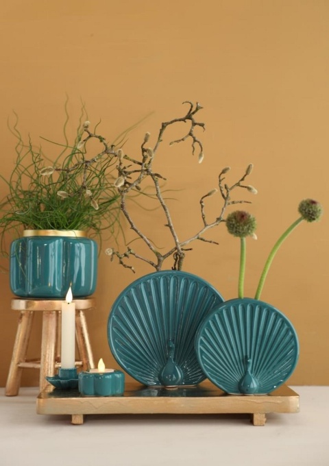 Osłonka na kwiaty doniczka Pouff zielona złota połysk