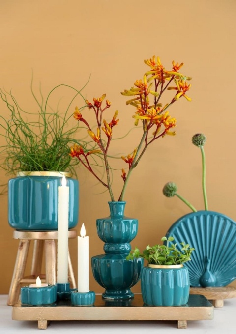 Osłonka na kwiaty doniczka Pouff zielona złota połysk