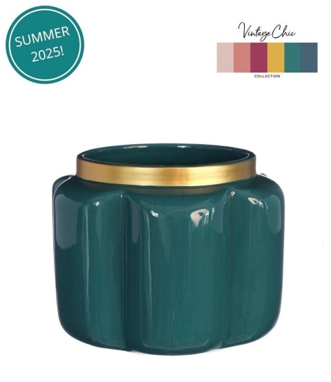 Osłonka na kwiaty doniczka Pouff zielona złota połysk