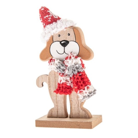 Pies ozdoba drewniana świąteczna piesek stojący beżowy