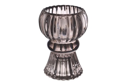 Świecznik szklany na świecę stożek tealight szary podwójny