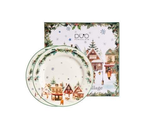 Talerz deserowy porcelana 2 szt christmas village święta