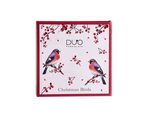 Talerz deserowy porcelana zestaw 2szt christmas birds ptak