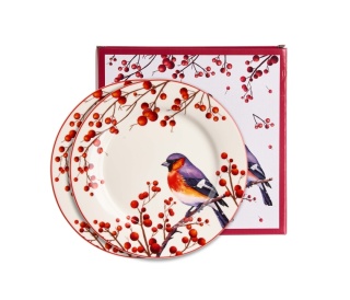 Talerz deserowy porcelana zestaw 2szt christmas birds ptak