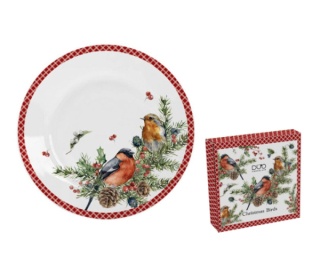 Talerz duży obiadowy porcelana na święta christmas birds