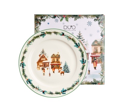 Talerz obiadowy porcelana duży na święta christmas village