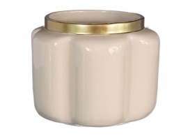 Osłonka doniczka Pouff na kwiaty kremowa złota połysk