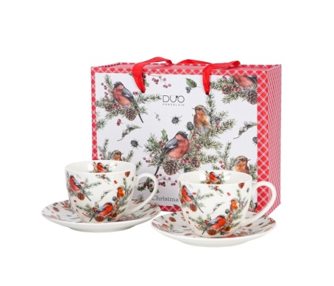 Zestaw 2 filiżanki spodki Christmas birds prezent na święta