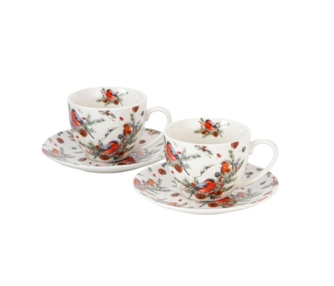 Zestaw 2 filiżanki spodki Christmas birds prezent na święta