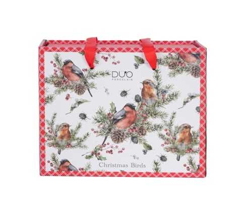 Zestaw 2 filiżanki spodki Christmas birds prezent na święta