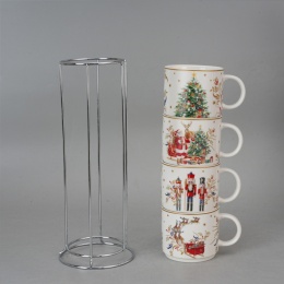 Kubki na stojaku prezent na święta 4szt choinka porcelana