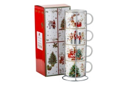 Kubki na stojaku prezent na święta 4szt choinka porcelana