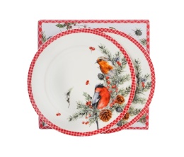 Zestaw dwa talerze deserowe porcelana święta christmas ptaki