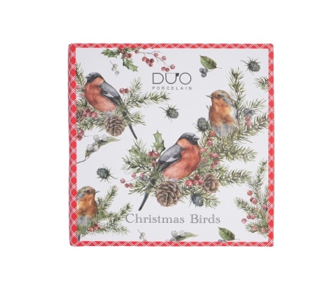 Zestaw dwa talerze deserowe porcelana święta christmas ptaki