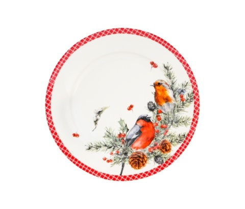 Zestaw dwa talerze deserowe porcelana święta christmas ptaki