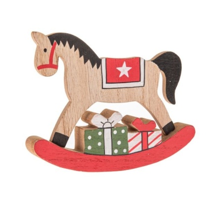 Koń na biegunach konik drewniana ozdoba świąteczna dla dzieci
