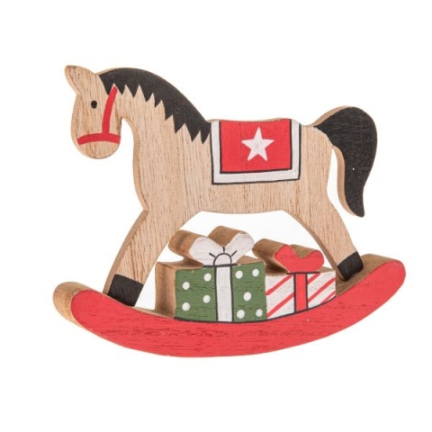 Koń na biegunach konik drewniana ozdoba świąteczna dla dzieci
