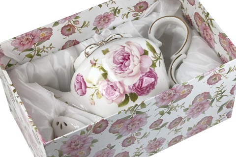 Dzbanek czajnik do herbaty 1l róża różowa na prezent