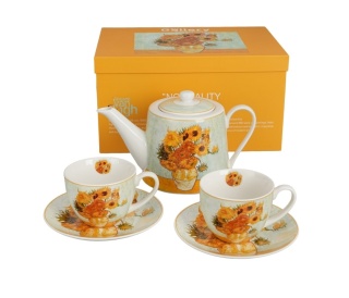 Dzbanek filiżanki zestaw do herbaty Słoneczniki na prezent