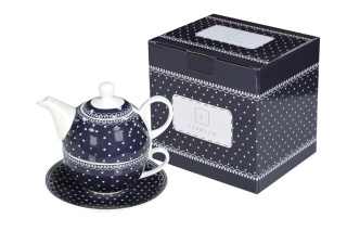 Filiżanka dzbanek zestaw tea for one livello groszki granat