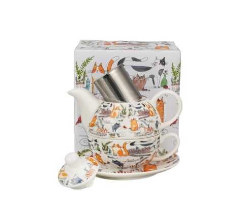 Filiżanka imbryk zaparzacz tea for one Koci świat leniwe koty