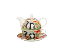 Filiżanka imbryk zaparzacz tea for one Koci świat Łąka kot