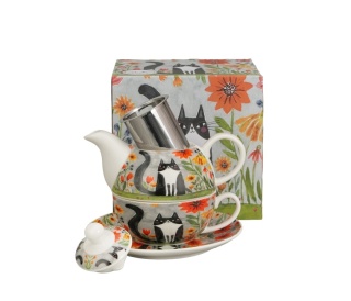 Filiżanka imbryk zaparzacz tea for one Koci świat Łąka kot