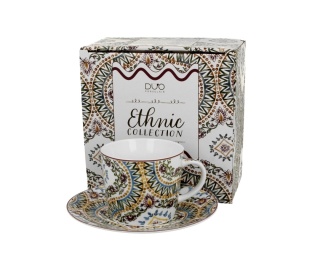 Filiżanka ze spodkiem do herbaty porcelana ethnic estrella