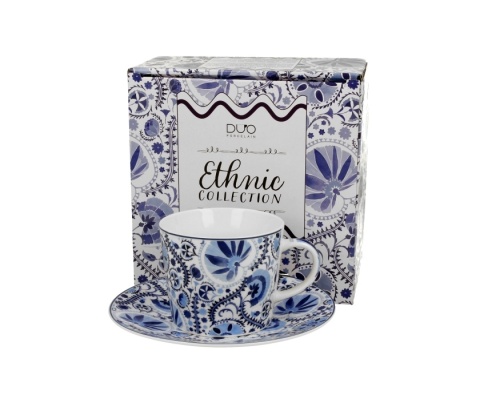 Filiżanka do kawy ze spodkiem porcelana ethnic naresh blue