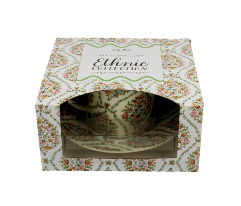 Filiżanka ze spodkiem do kawy porcelana ethnic fiori prezent