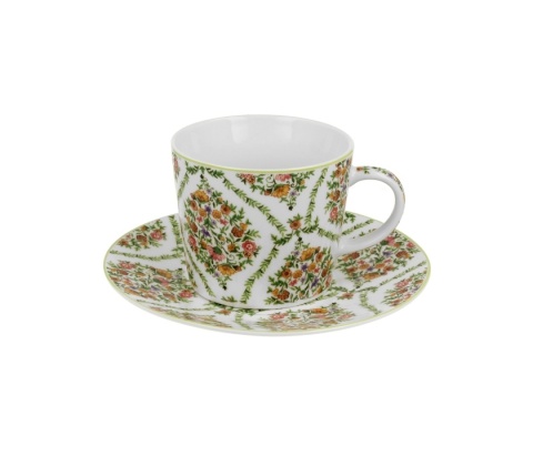 Filiżanka ze spodkiem do kawy porcelana ethnic fiori prezent