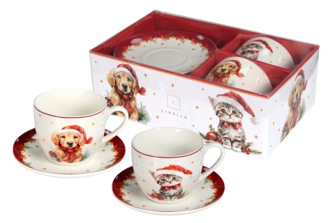 Filiżanki porcelana do kawy Livello 2szt na święta pies kot