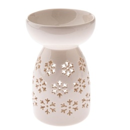 Kominek na wosk olejek zapachowy biały śnieżynki na święta