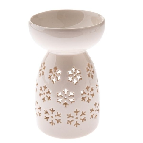 Kominek na wosk olejek zapachowy biały śnieżynki na święta