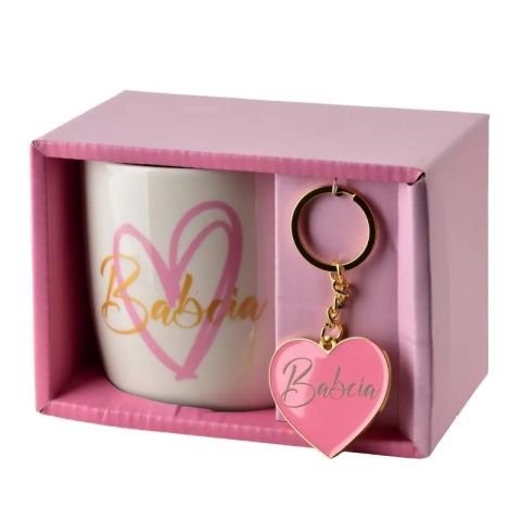 Kubek porcelana z brelokiem dla babci prezent dzień babci