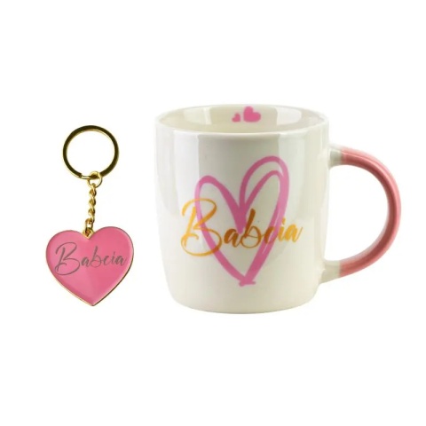Kubek porcelana z brelokiem dla babci prezent dzień babci