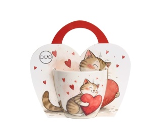 Kubek na Walentynki porcelana kot zabawka w koszyczku