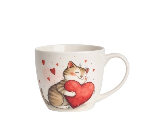 Kubek na Walentynki porcelana kot zabawka w koszyczku
