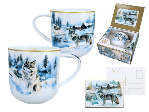 Kubek porcelana Carmani prezent na święta wilk zima wszędzie