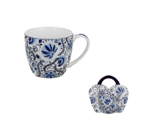 Kubek do kawy porcelana naresh blue w koszyku kwiaty ethnic
