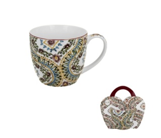 Kubek do herbaty porcelana estrella w koszyku kwiaty ethnic