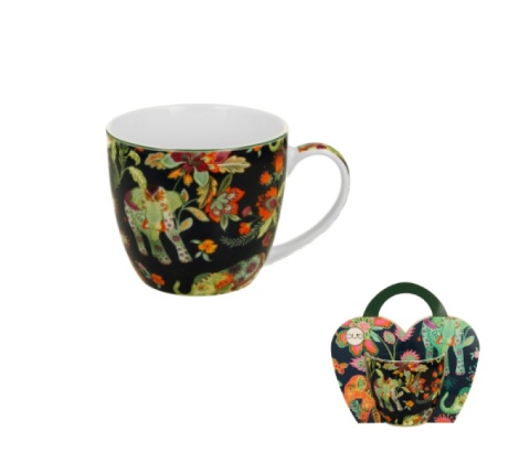 Kubek do kawy z porcelany ankur blue w koszyku słoń ethnic