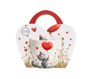 Kubek do herbaty porcelana kot balon w koszyku Walentynki