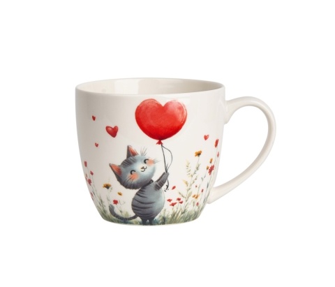Kubek do herbaty porcelana kot balon w koszyku Walentynki