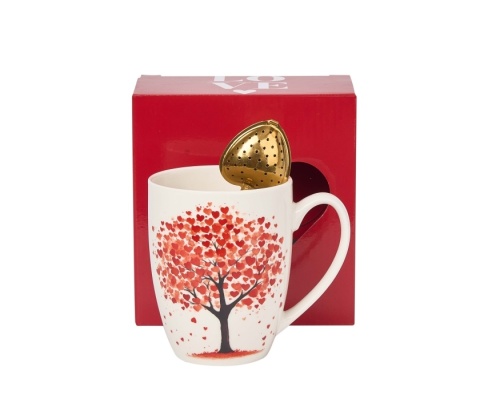 Kubek zaparzacz sitko na Walentynki do herbaty drzewo serce