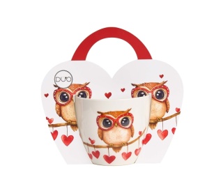 Kubek do kawy na Walentynki porcelana sowa obwoluta serca