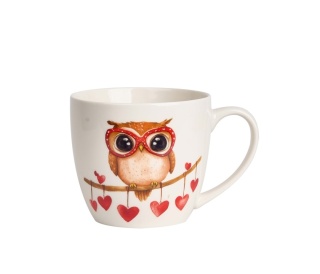 Kubek do kawy na Walentynki porcelana sowa obwoluta serca