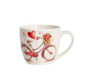 Kubek porcelana na Walentynki rower w koszyczku serca