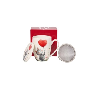 Kubek z sitkiem na Walentynki filtr Kot z balonem prezent