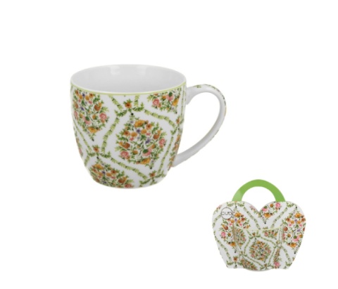 Kubek porcelana do herbaty fiori w koszyku kwiaty ethnic